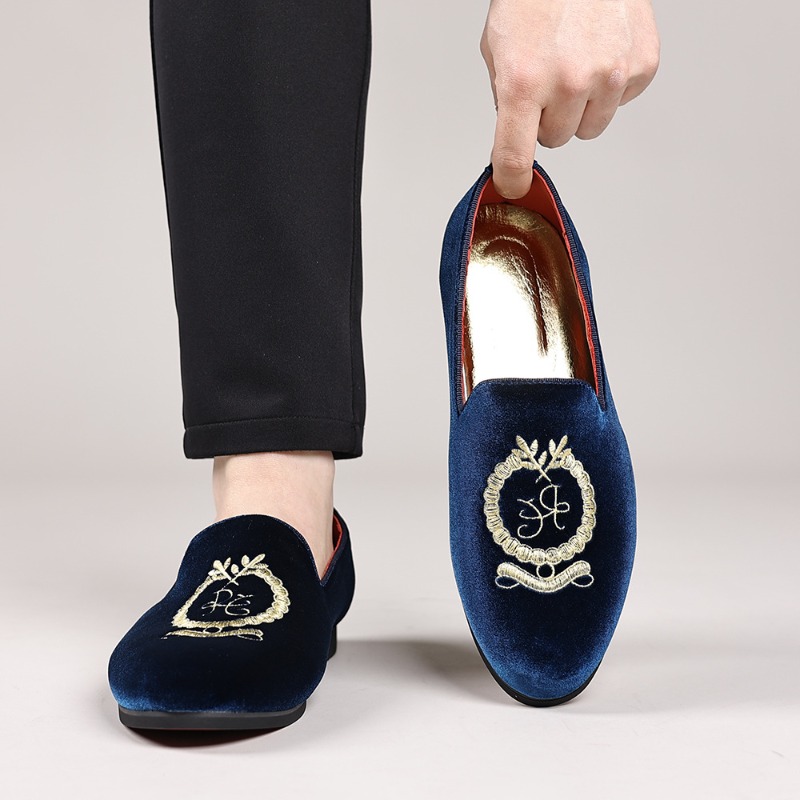 Men Formal Wear Shoes - Luxury Designer Loafers Suede Leather Embroidery