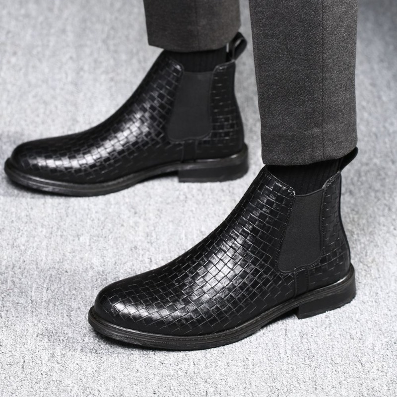Men'S Formal Style - Men's Woven Pattern Chelsea Boots PU
