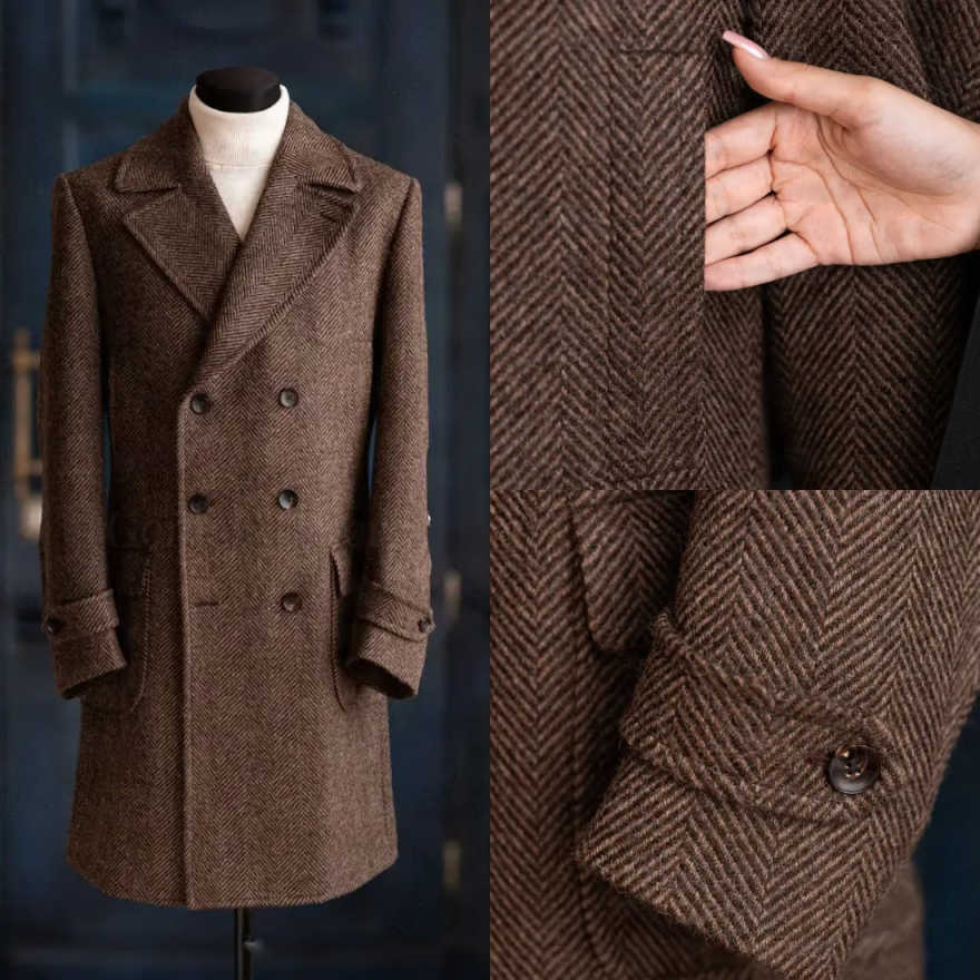 Men'S Formal Wear No Suit - Modern Men Herringbone Overcoat 1 Piece