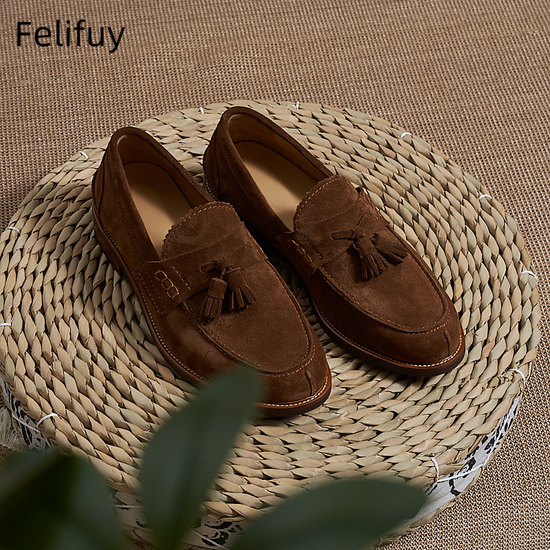 Men Formal Wear Shoes - New Brown Men Flat Loafers Cow