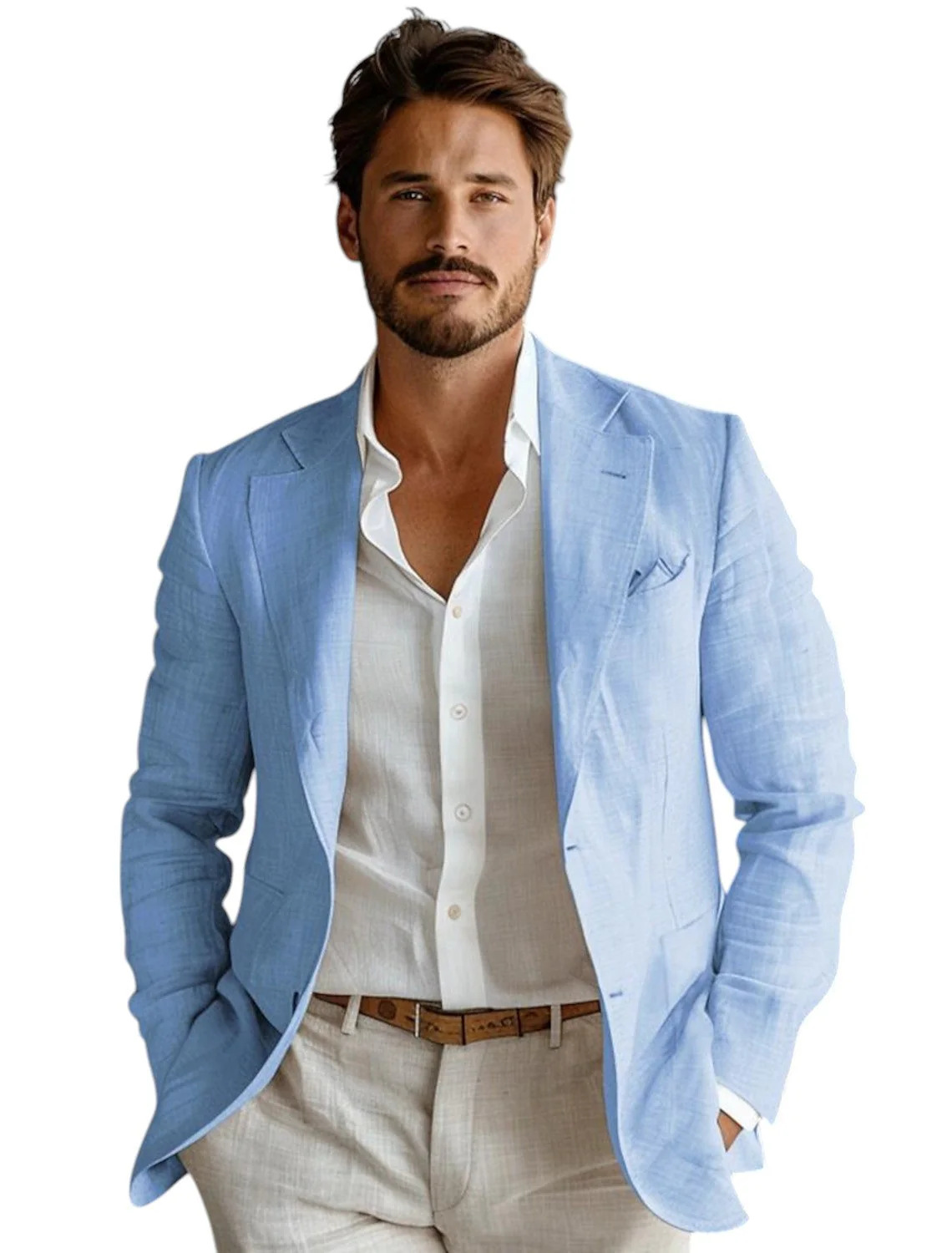 Men Formal Wear With Coat - Blue Slim Fit Men's Linen Blazer