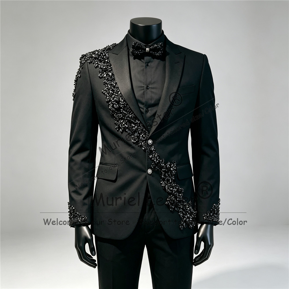 Men Formal Wear Clothes - Luxury Diamond Beaded Suits Set Men