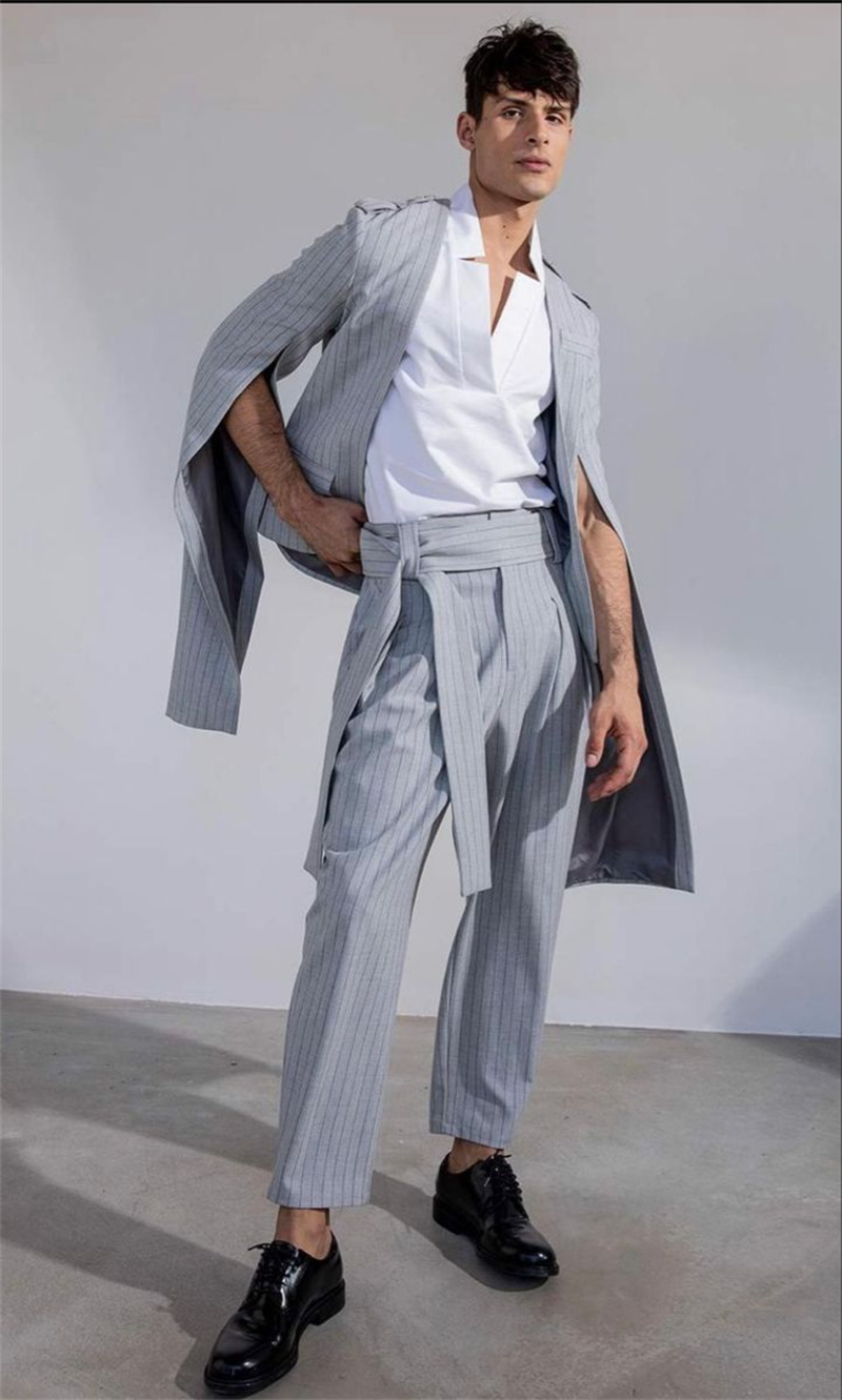 Pinstripe Grey Men Suit Set 2  - огляд і ціна Men Formal Wear With Coat