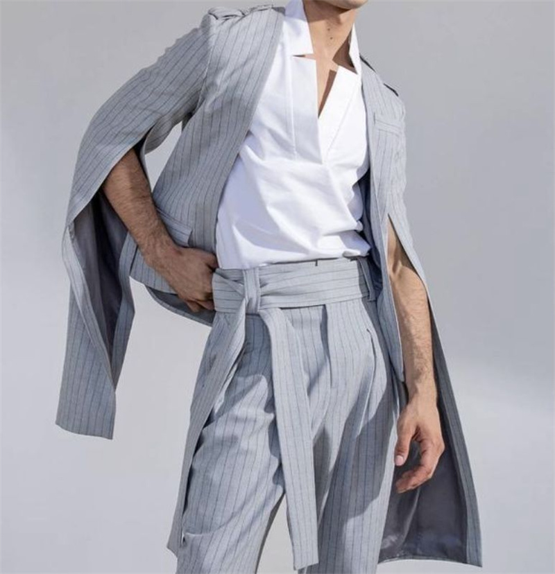 Pinstripe Grey Men Suit Set 2  - огляд і ціна Men Formal Wear With Coat