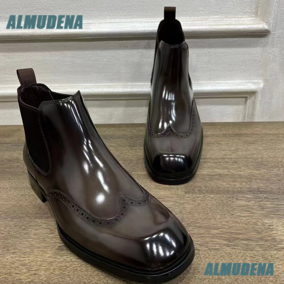 Men Brown Glossy Brogue Chelse - огляд і ціна Men'S Formal Style