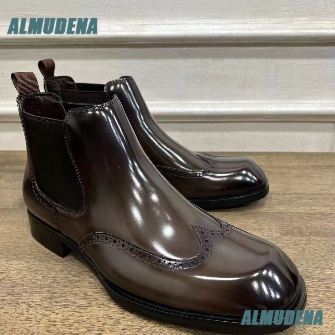 Men Brown Glossy Brogue Chelse - огляд і ціна Men'S Formal Style