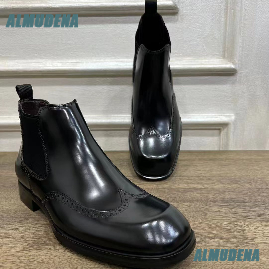 Men Brown Glossy Brogue Chelse - огляд і ціна Men'S Formal Style