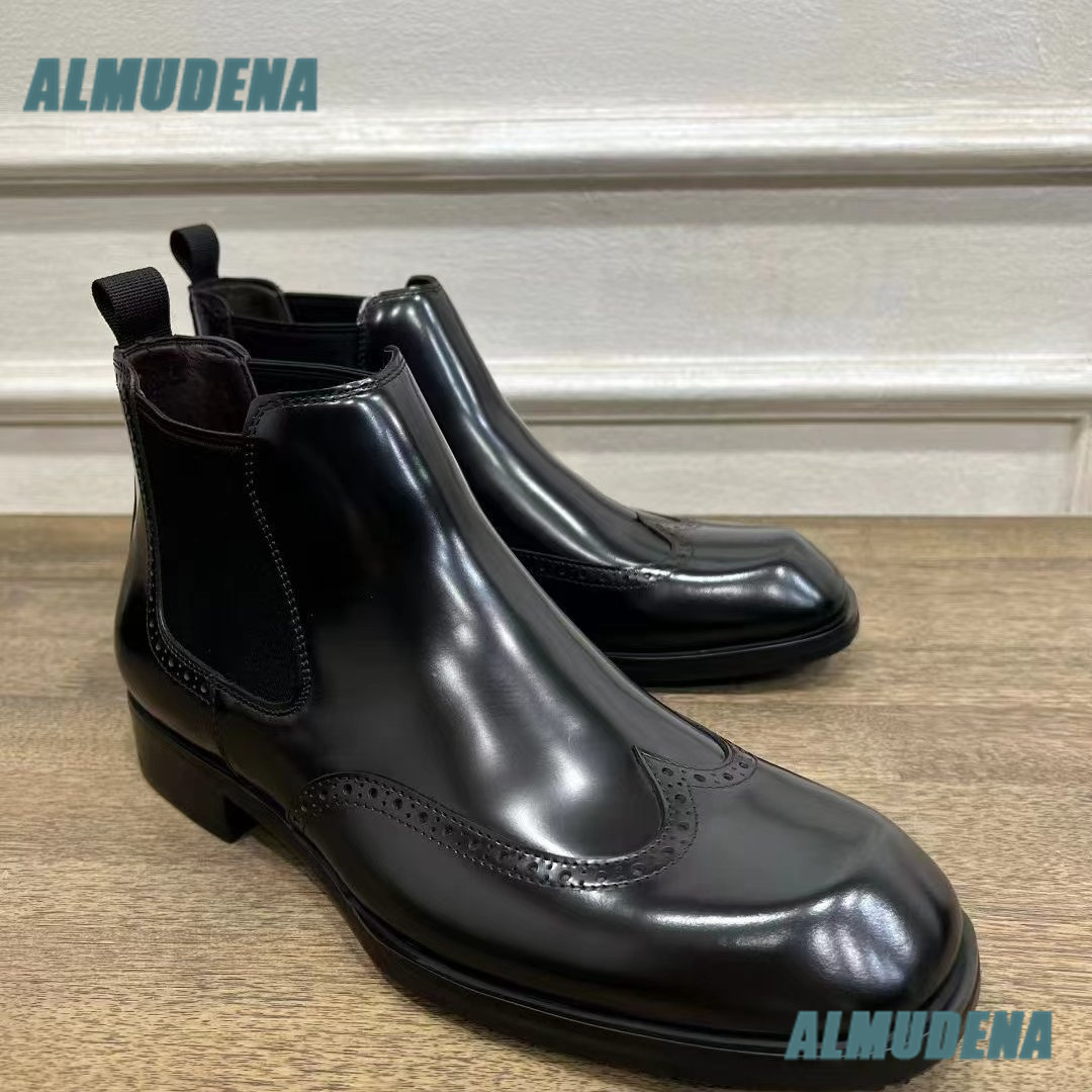 Men Brown Glossy Brogue Chelse - огляд і ціна Men'S Formal Style
